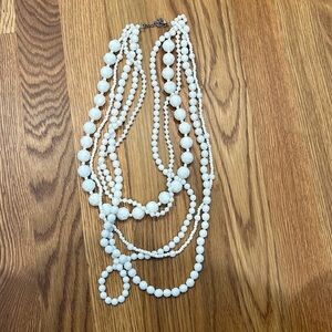 White Multi strand beaded sphere necklace 11”-16”